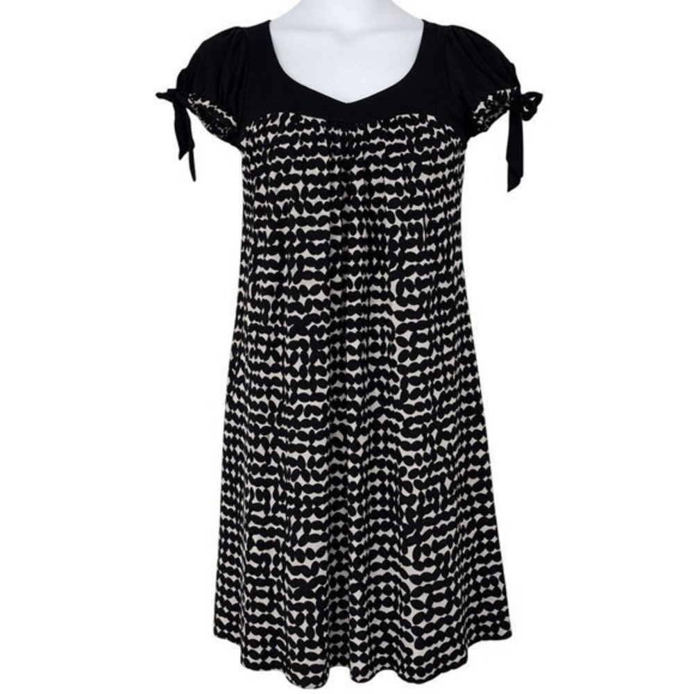 Babydoll Black Ivory Abstract Print Dress Size 6 Indie Soft Goth Artsy Everyday